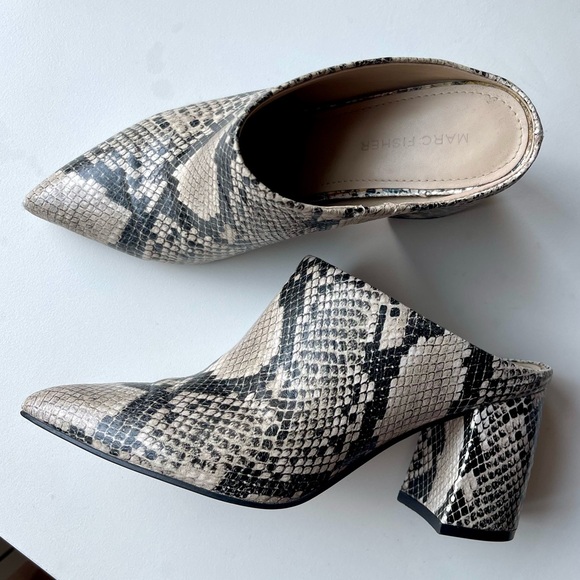 Marc Fisher Snake Mule Block Heels - Picture 1 of 7